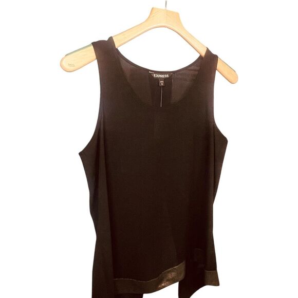 Express | Black Metallic Trim Sleeveless Tank Top with Back Slit Size M | NWT - Picture 2 of 10